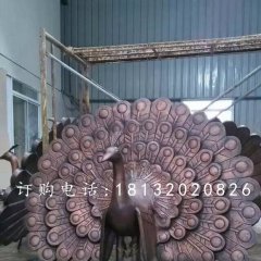 孔雀開屏銅雕，公園動物銅雕