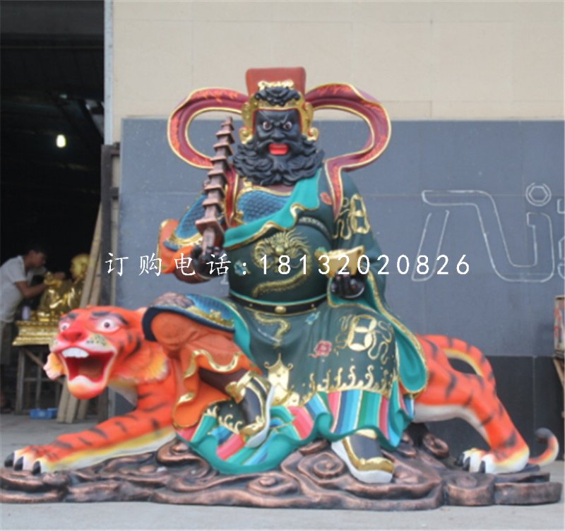騎虎財(cái)神雕塑，玻璃鋼武財(cái)神