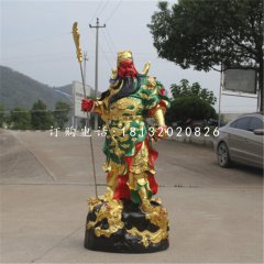 玻璃鋼彩繪關公，拿刀關公刀雕塑