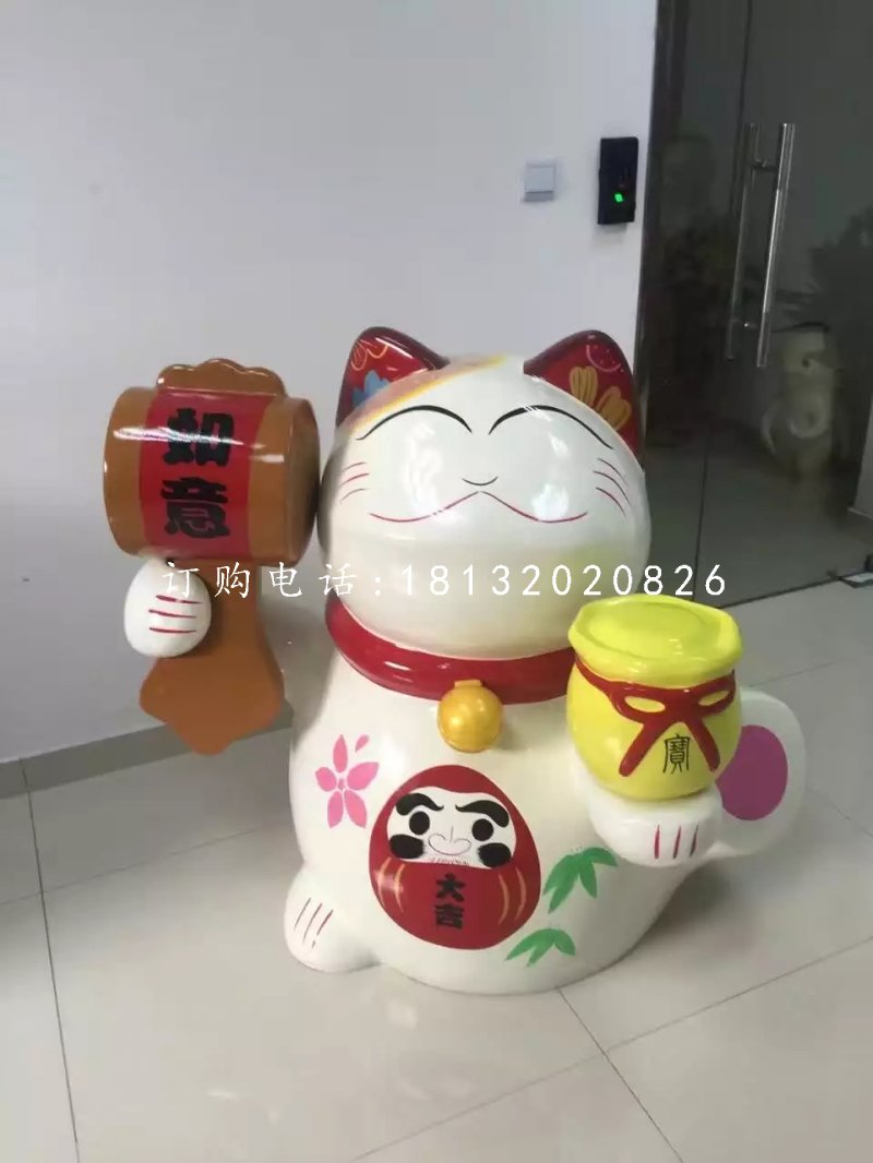 彩繪招財(cái)貓雕塑，玻璃鋼卡通雕塑 (4)