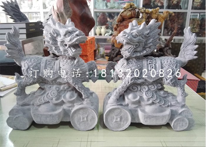 小型麒麟石雕，青石招財麒麟