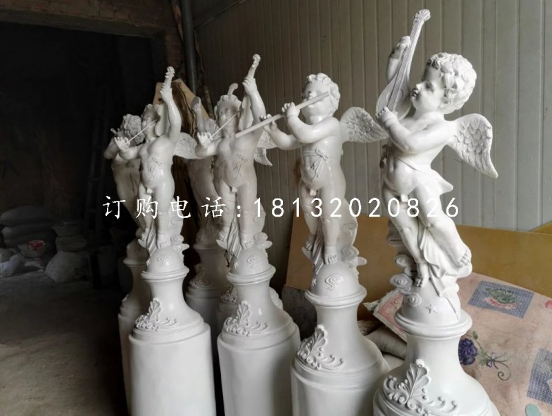 玻璃鋼吹拉彈唱雕塑，四小天使雕塑 (2)