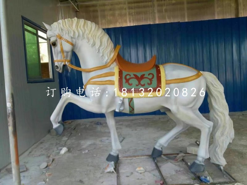 白馬坐騎雕塑，玻璃鋼動物雕塑 (2)