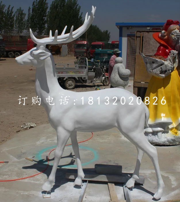 玻璃鋼白色小鹿雕塑，公園動物雕塑 (1)