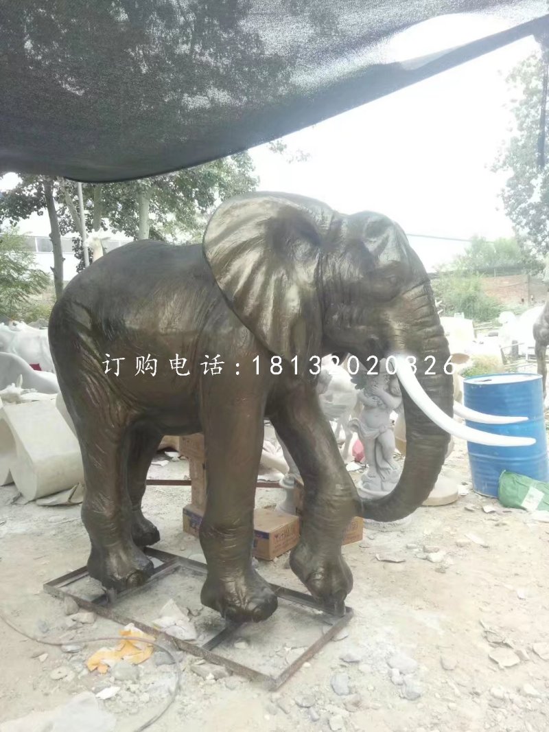 玻璃鋼仿銅大象雕塑，動物雕塑 (1)