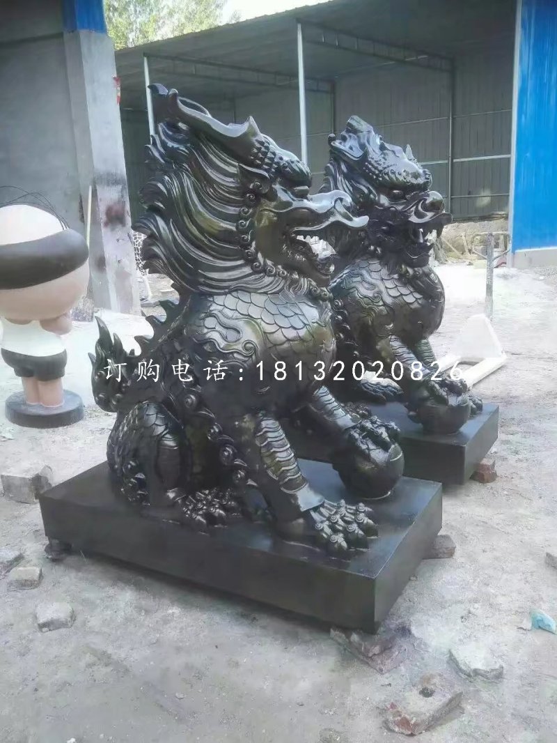 麒麟雕塑，玻璃鋼仿銅神獸 (2)