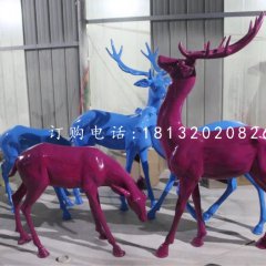 馴鹿雕塑，玻璃鋼彩色鹿雕塑