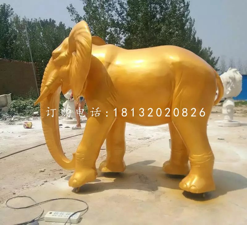 玻璃鋼噴漆小象，公園動物雕塑 (2)