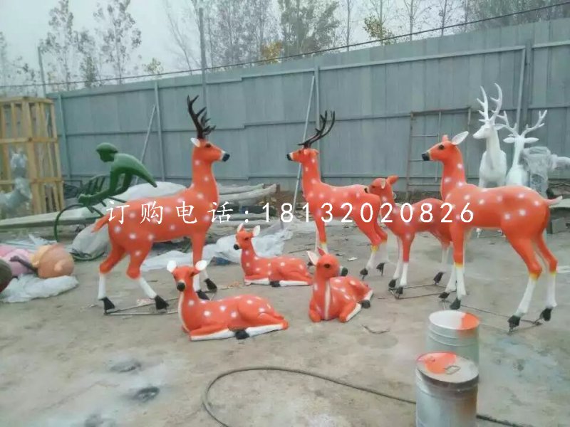 梅花鹿群雕塑，玻璃鋼公園動物雕塑