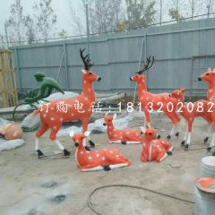 梅花鹿群雕塑，玻璃鋼公園動物雕塑