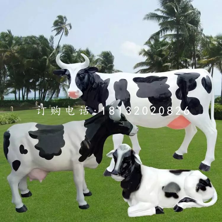玻璃鋼奶牛雕塑，仿真動物雕塑 (2)