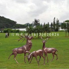 玻璃鋼仿銅馴鹿雕塑，公園動物雕塑