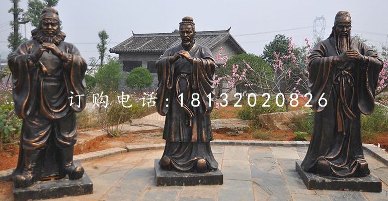 桃園三結(jié)義雕塑，玻璃鋼仿銅古代人物