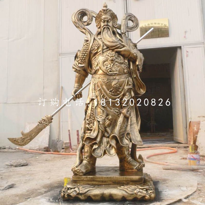 提刀關(guān)公雕塑，玻璃鋼仿銅雕塑