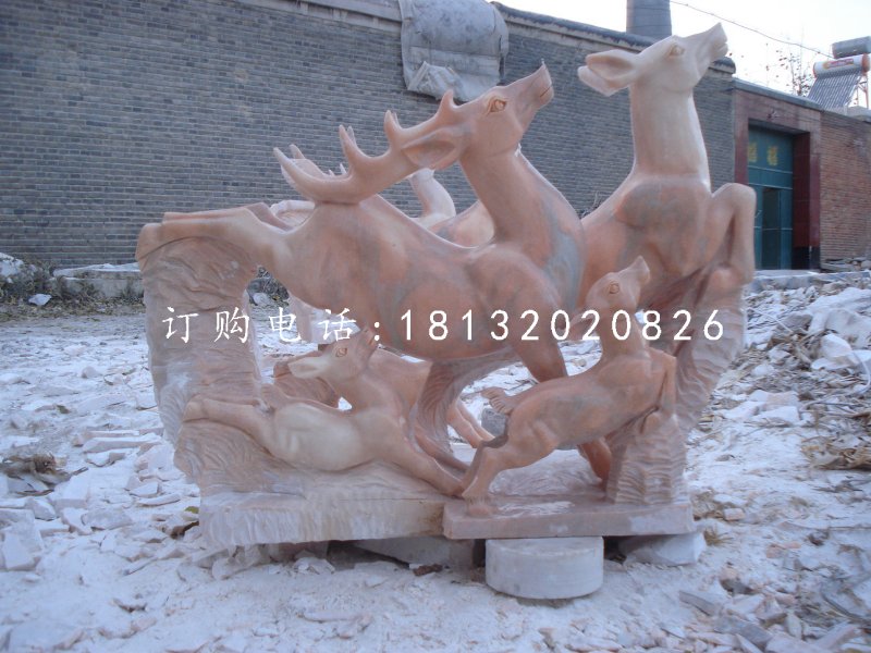 跳躍的小鹿，晚霞紅動(dòng)物雕塑