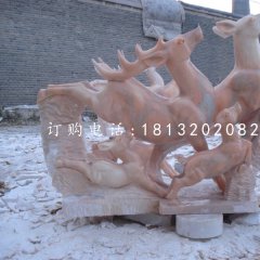 跳躍的小鹿，晚霞紅動物雕塑