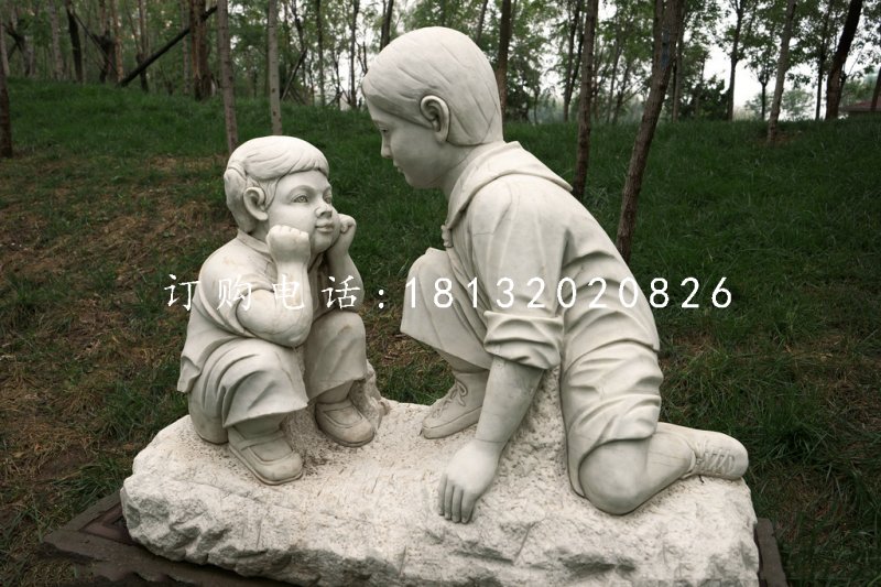 講故事石雕，公園小孩石雕