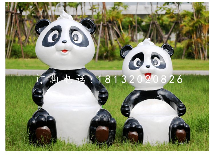 卡通熊貓雕塑，玻璃鋼動物擺件