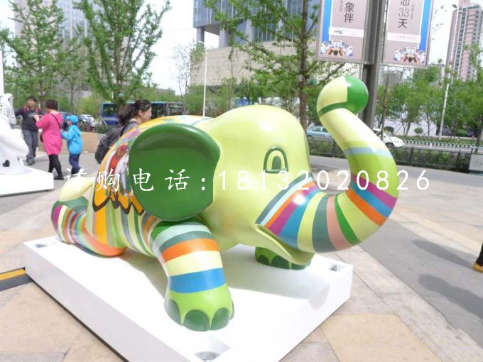 玻璃鋼彩繪動(dòng)物，小象雕塑