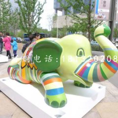 玻璃鋼彩繪動(dòng)物，小象雕塑