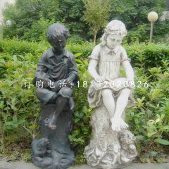 玻璃鋼人物雕塑，小孩看書雕塑
