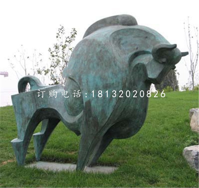 抽象牛雕塑，青銅開(kāi)荒牛