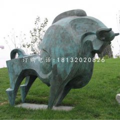 抽象牛雕塑，青銅開荒牛