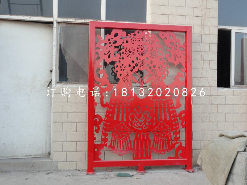 戲曲臉譜雕塑，不銹鋼剪紙雕塑