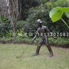 推鐵圈雕塑，小品銅雕