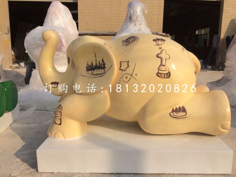 小象雕塑，玻璃鋼彩繪