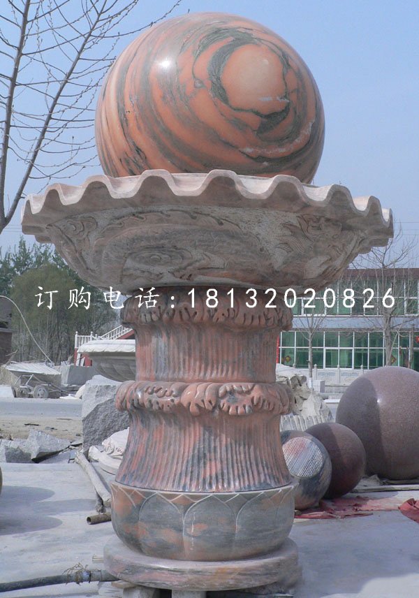 晚霞紅風水球石雕，景觀石雕