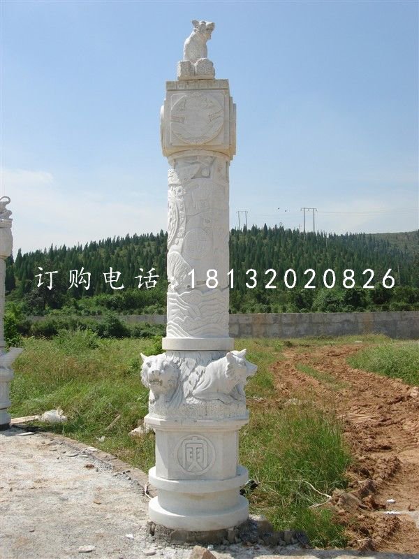 十二生肖柱石雕，漢白玉柱子 (2)
