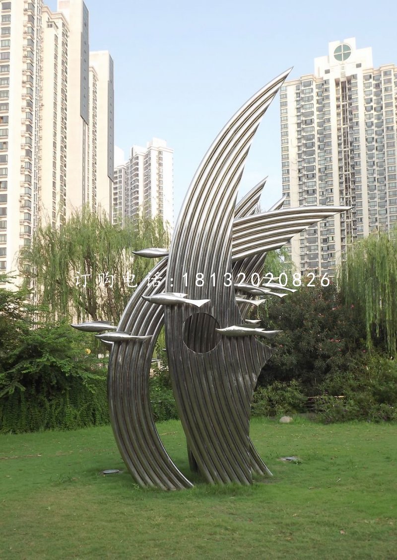不銹鋼游魚(yú)雕塑，公園景觀雕塑