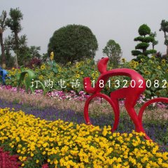 抽象人物騎車子雕塑，不銹鋼景觀雕塑