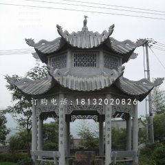 八角涼亭石雕，青石亭子