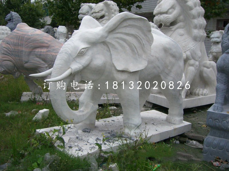 大理石大象，公園動物石雕