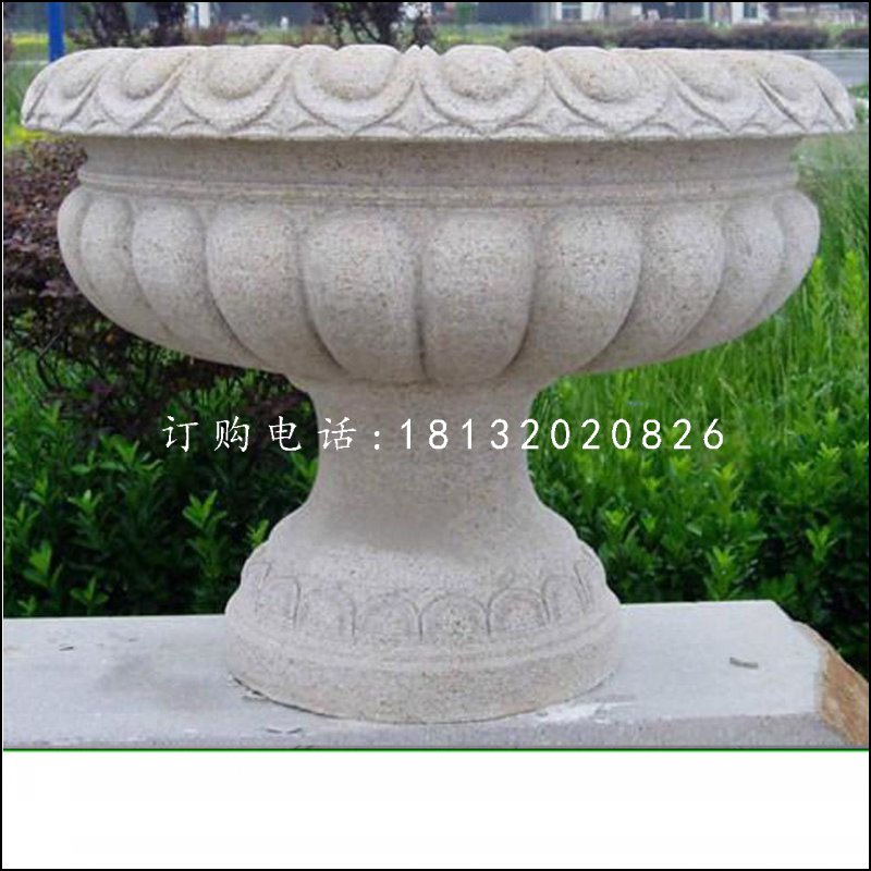 花缽石雕，公園石花盆 (2)
