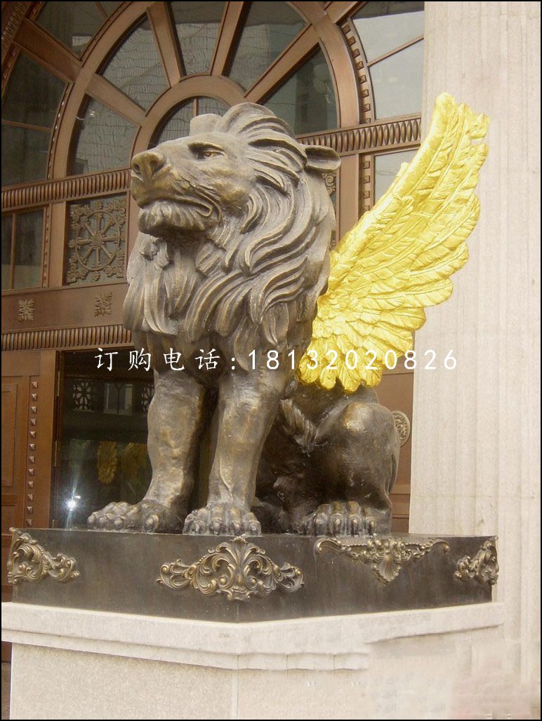 飛獅銅雕，銀行門口銅獅子