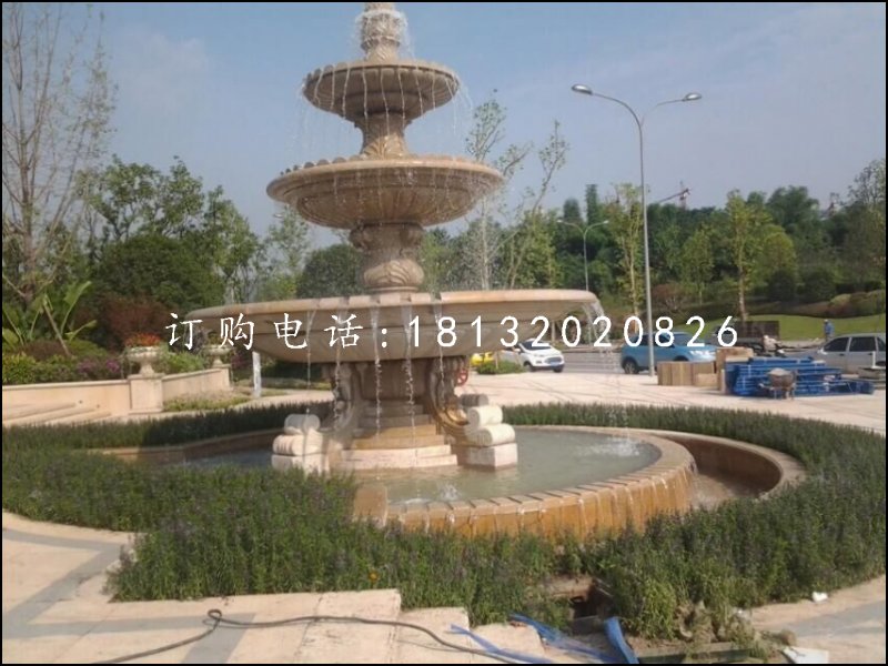 歐式噴泉石雕，晚霞紅景觀石雕