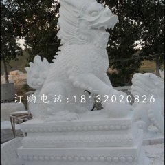 麒麟戲球石雕，漢白玉麒麟