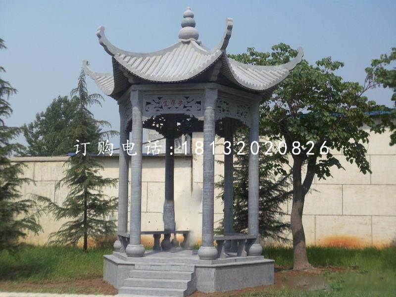 六角青石涼亭，公園景觀石雕