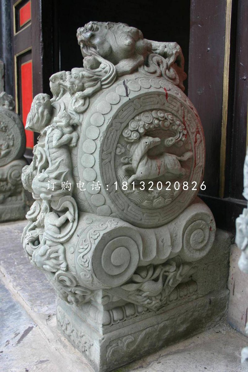 青石抱鼓石雕塑，仿古門墩