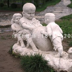 小孩拔蘿卜石雕，公園小品石雕