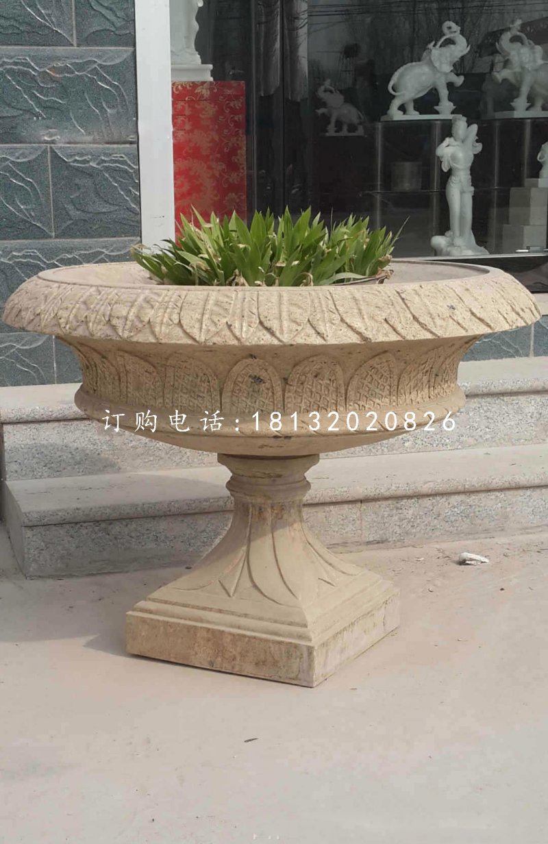 砂巖花盆雕塑，公園景觀石雕