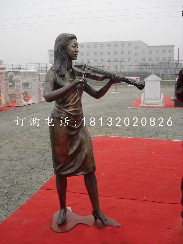 拉小提琴銅雕，公園人物銅雕