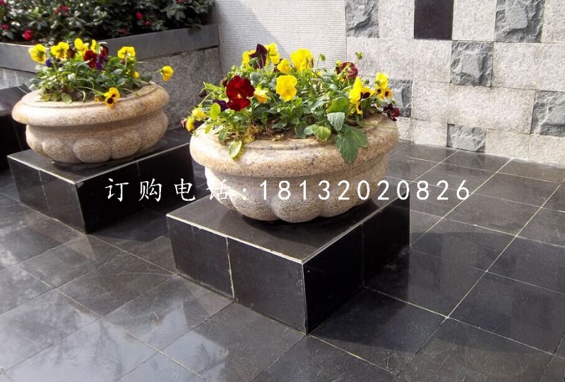小型石花盆，花缽石雕
