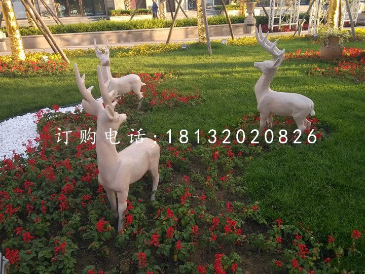 公園小鹿石雕，動(dòng)物雕塑