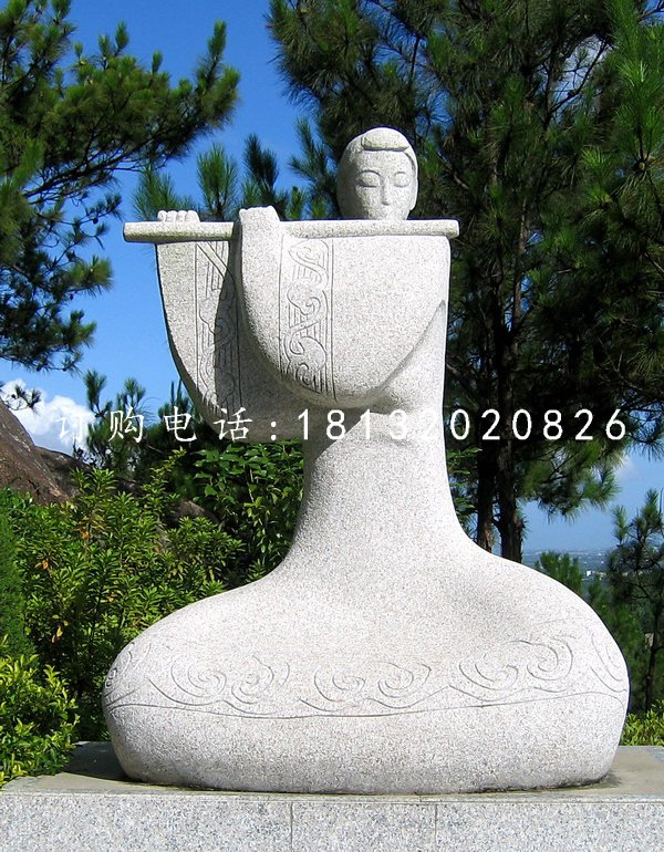 吹笛子雕塑，抽象古代美女雕塑