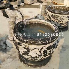 青石仿古石缸，別墅流水擺件