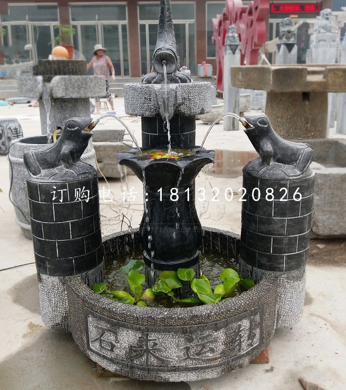 石來(lái)遠(yuǎn)轉(zhuǎn)石雕，青石流水?dāng)[件